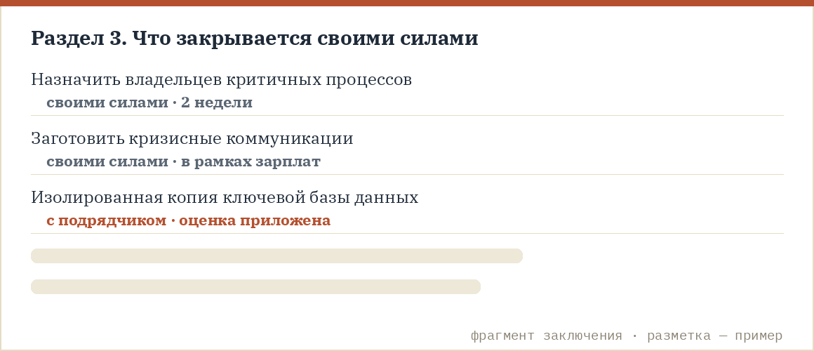 Фрагмент заключения: что закрывается своими силами